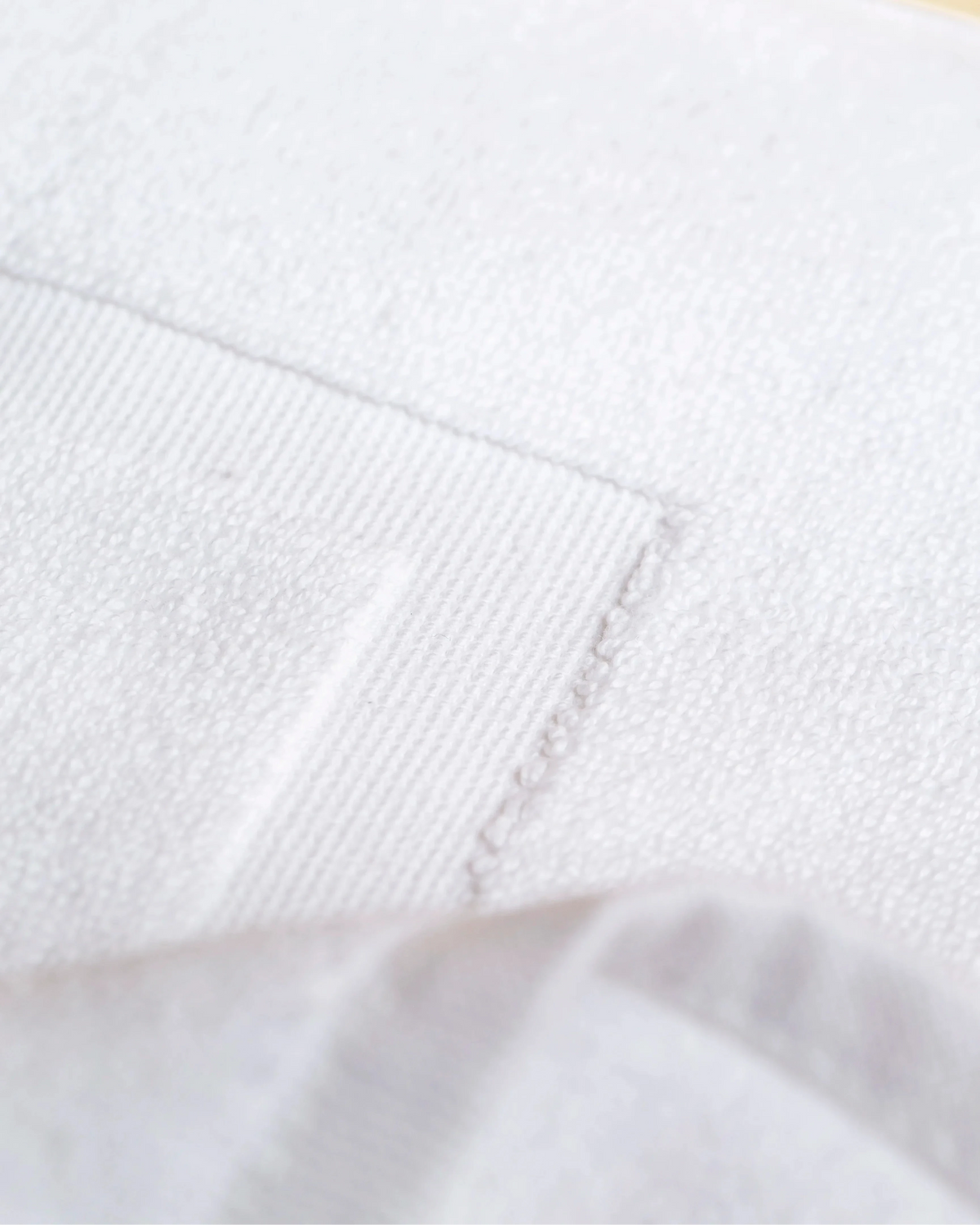 Macro detail of Retreat bath mat 1000 GSM cotton frame border weave in white