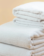 Retreat Duo Set white 650 GSM cotton bath towels folded in a stack